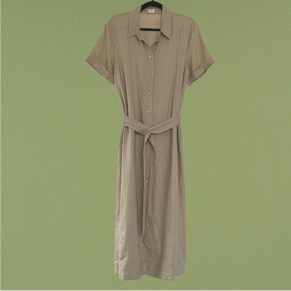 Aritzia linen button down shirt dress khaki - Picture 2 of 8
